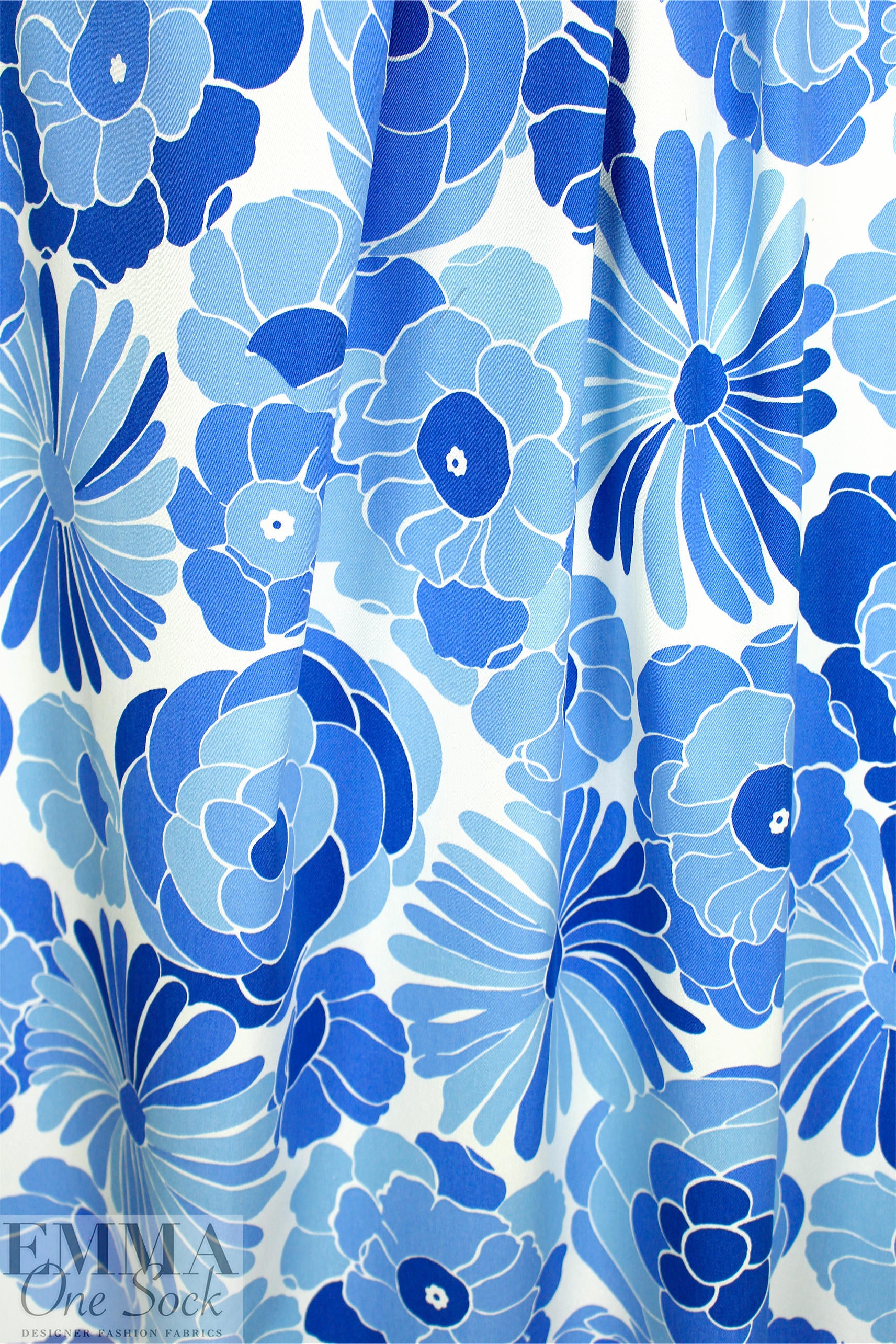 Italian blue decoflora stretch cotton canvas 1.875 yd