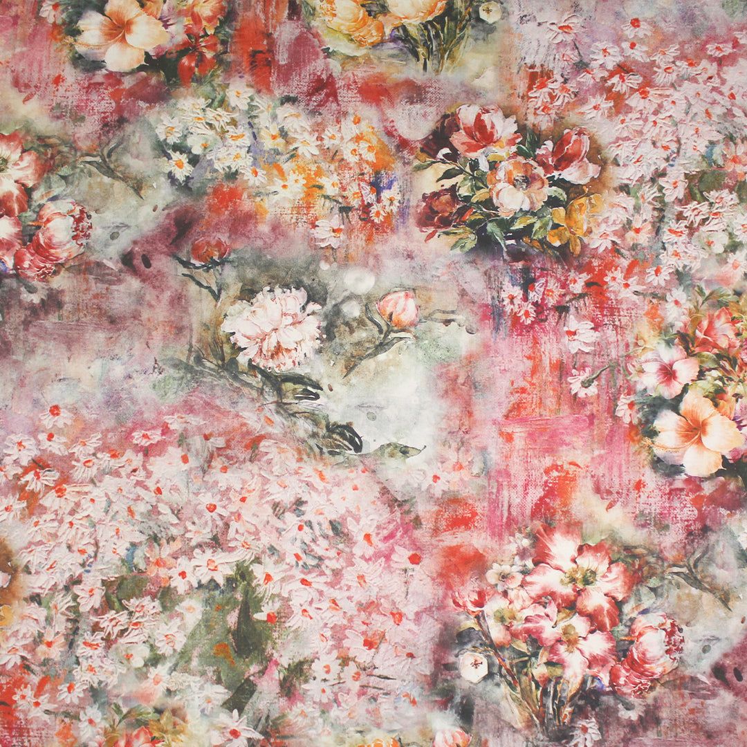 Italian 'painted floral montage' cotton canvas-weave .625 yds