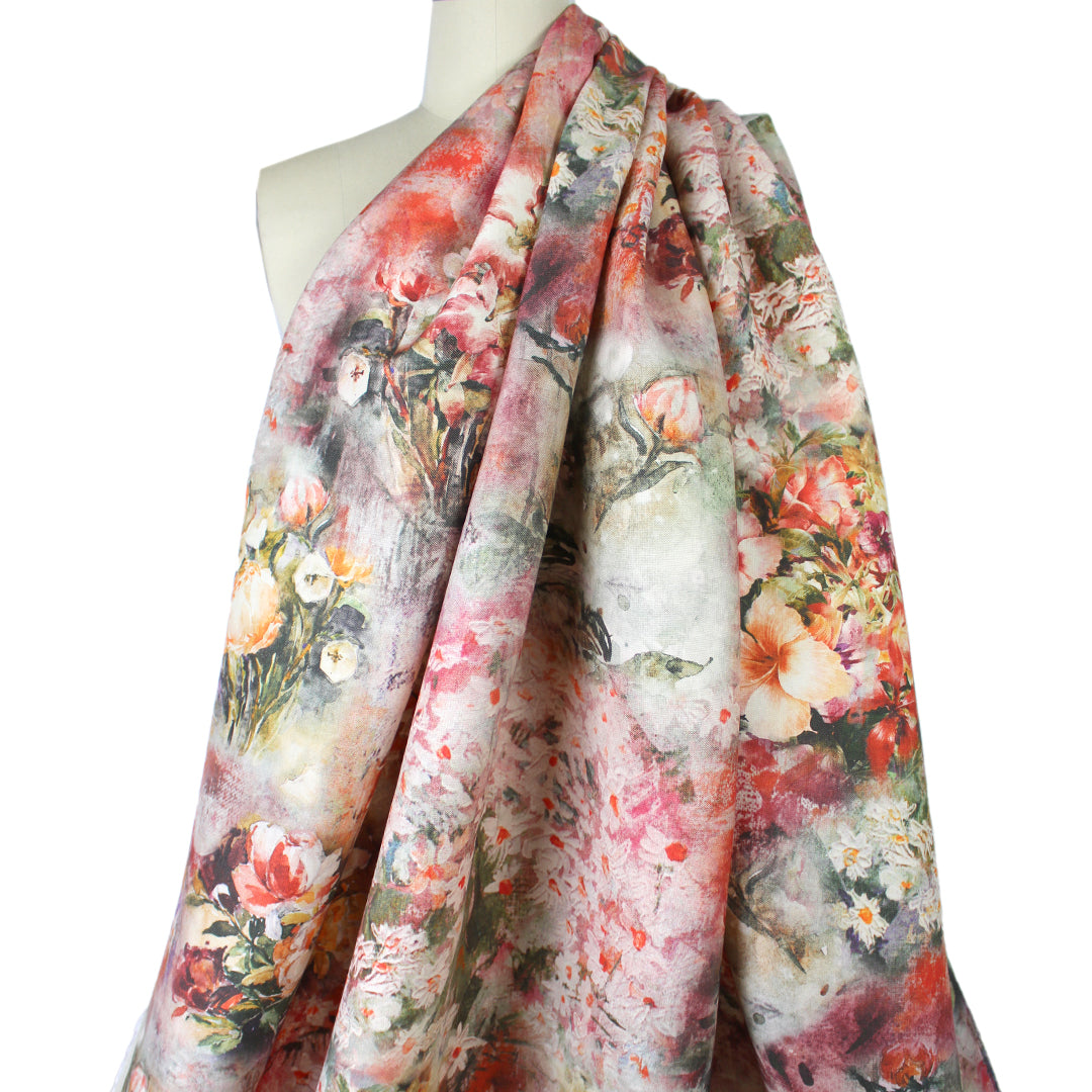 Italian 'painted floral montage' cotton canvas-weave .625 yds