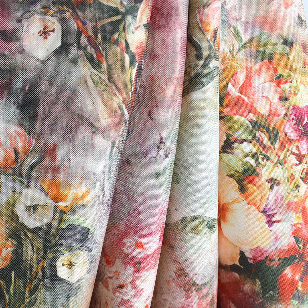Italian 'painted floral montage' cotton canvas-weave .625 yds