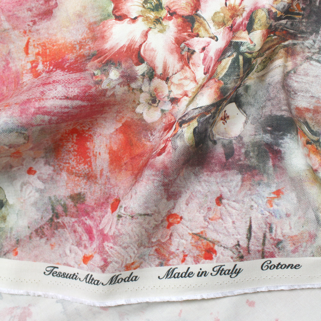 Italian 'painted floral montage' cotton canvas-weave .625 yds