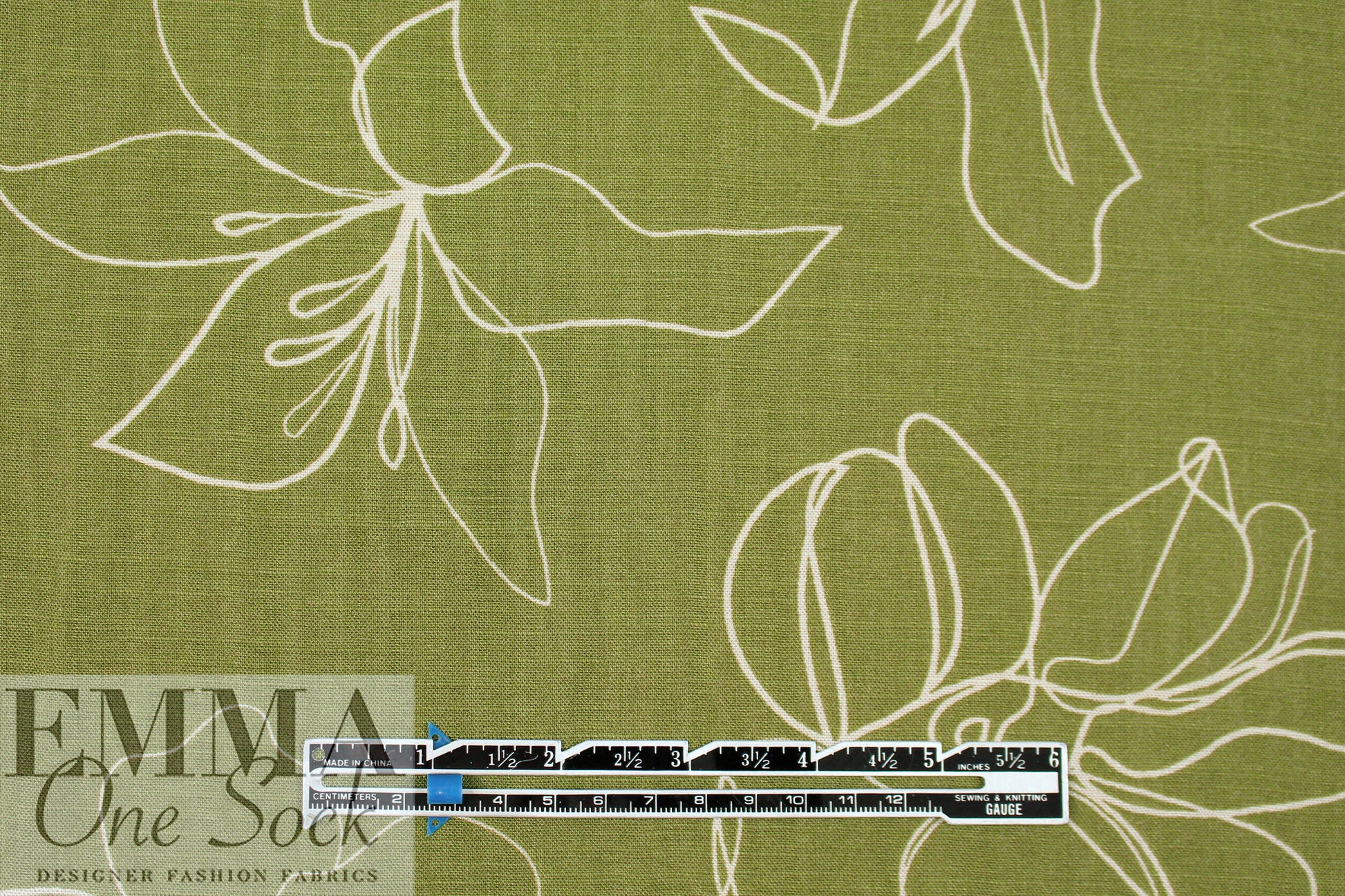 Gauguin line art slub rayon woven - mosstone/ecru 1.75 yd