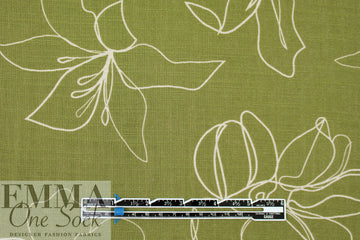 Gauguin line art slub rayon woven - mosstone/ecru 1.75 yd