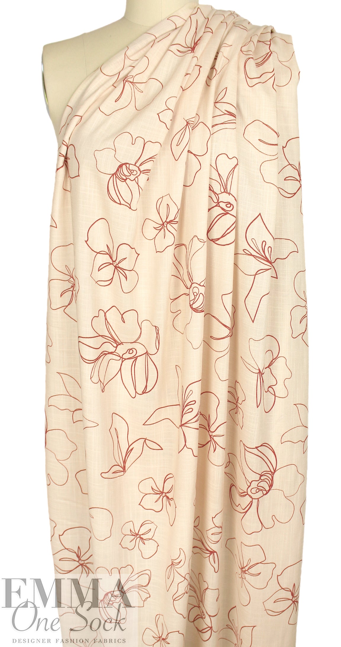Gauguin line art slub rayon woven - ecru/rust