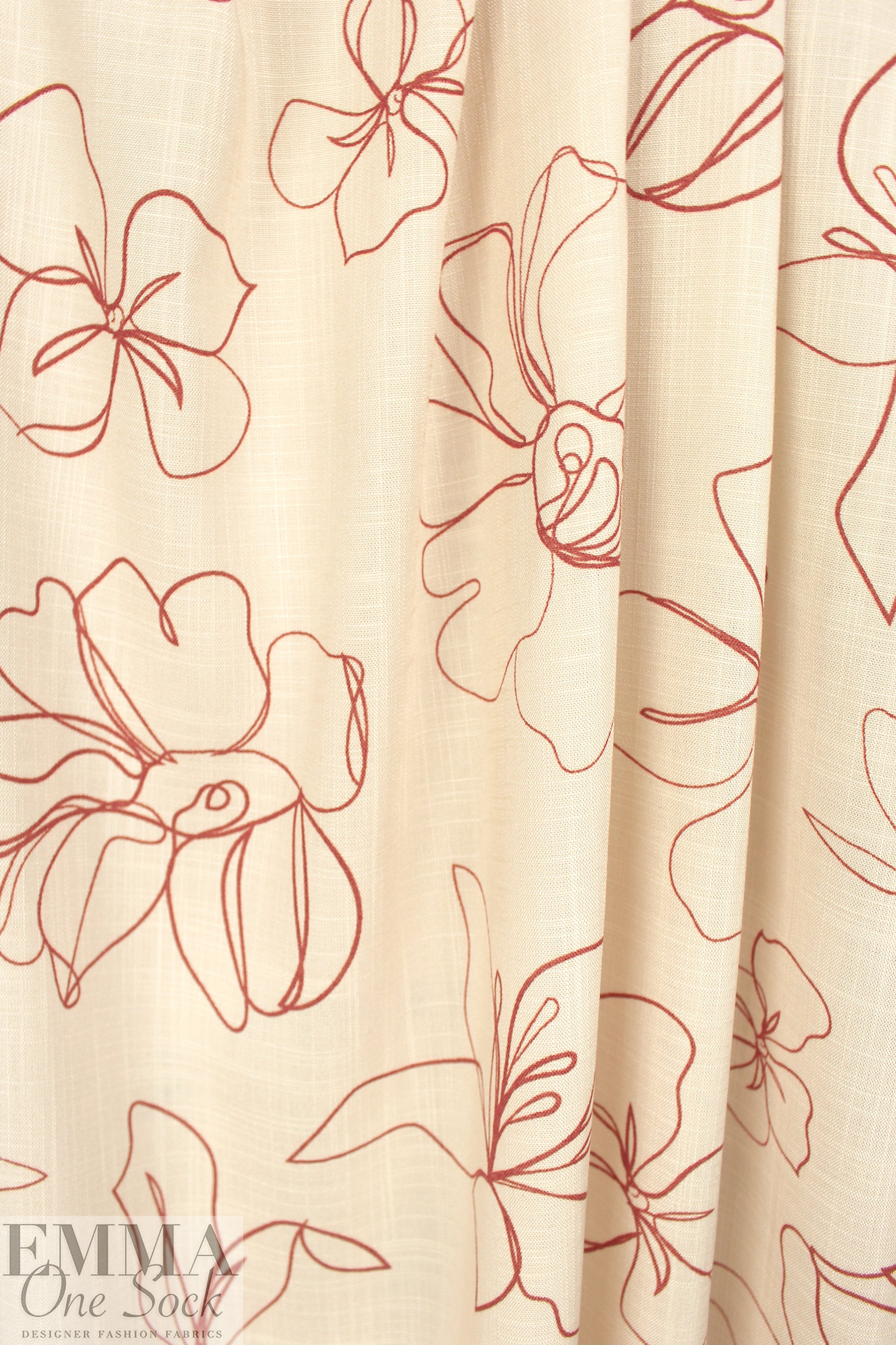 Gauguin line art slub rayon woven - ecru/rust 1.625 yd