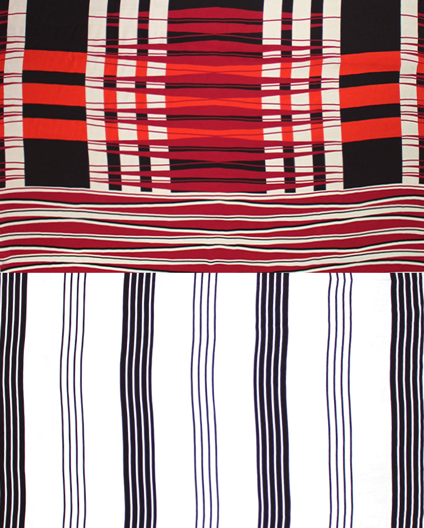French 'plaid meets stripes' lightweight cotton sateen woven PANEL 1.5 yds