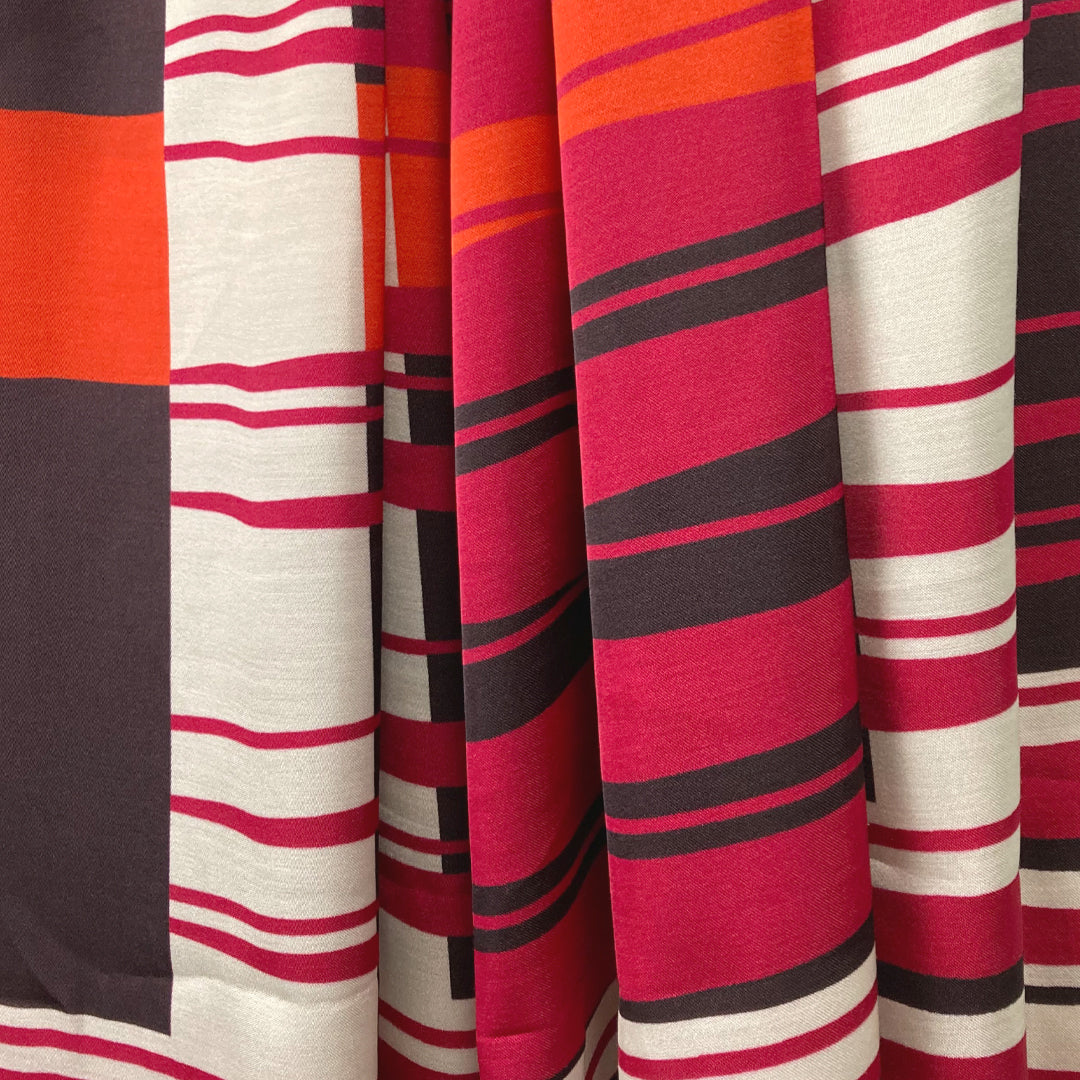 French 'plaid meets stripes' lightweight cotton sateen woven PANEL 1.5 yds