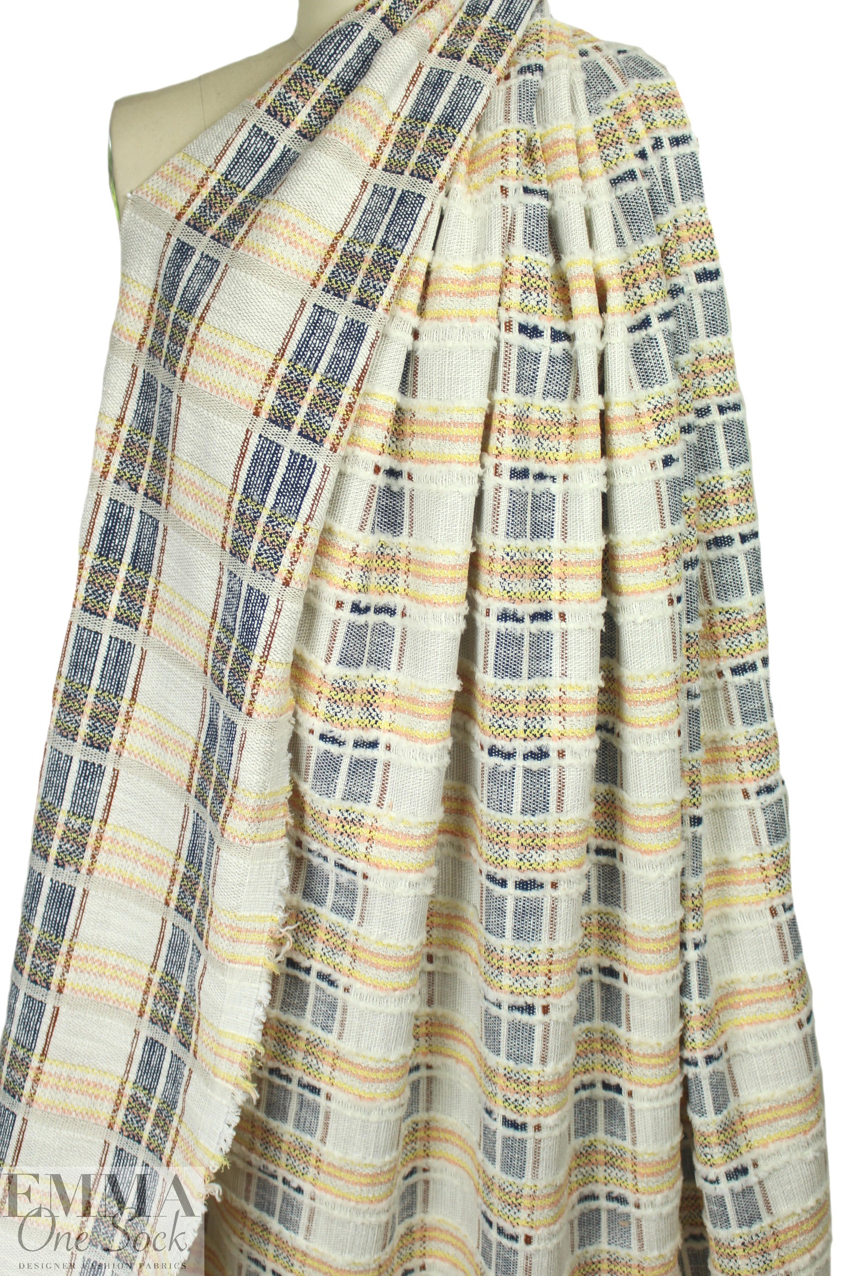 Italian clipped fancy plaid cotton stretch woven