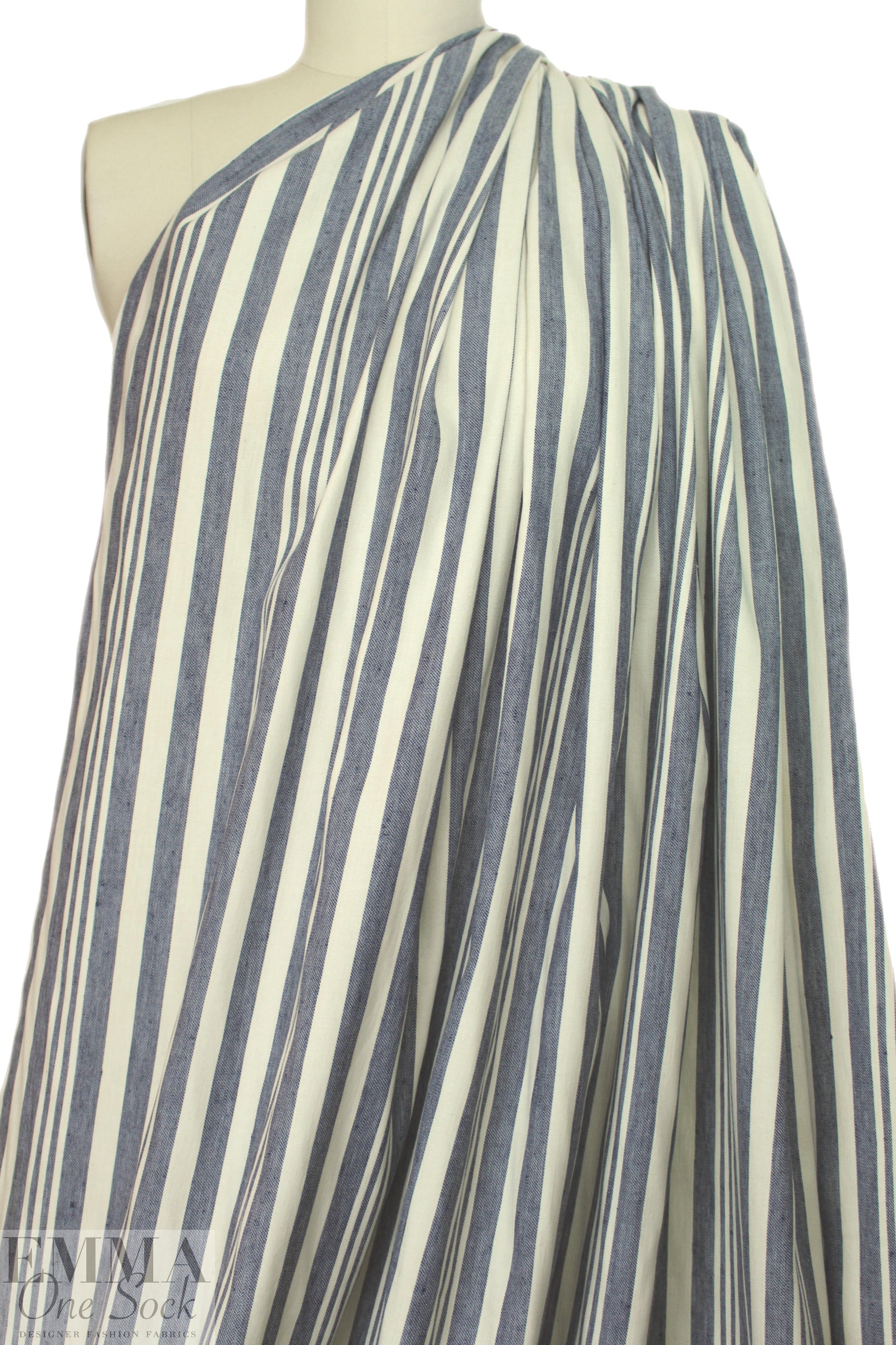 Italian linen/cotton stretch woven denim/natural stripe