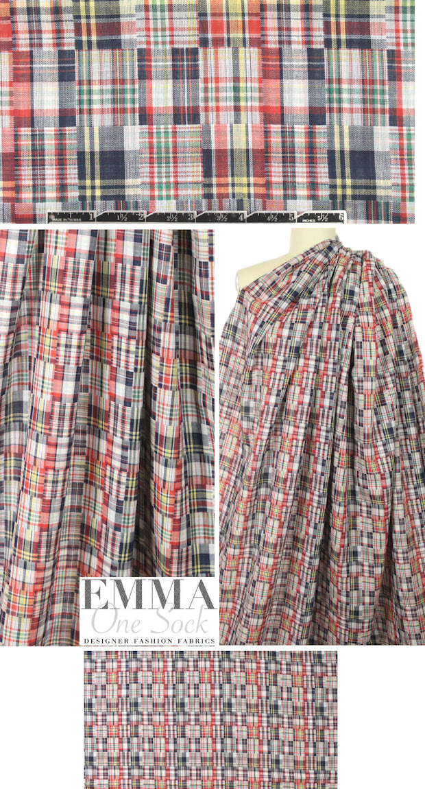 NY designer yarn dye plaid cotton shirting - patchwork 2 yd