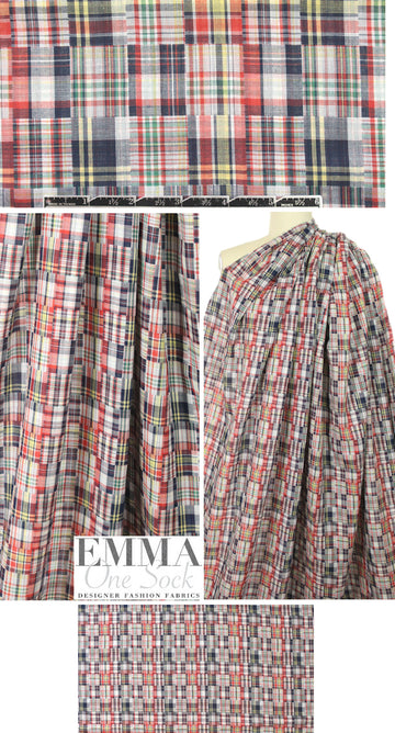 NY designer yarn dye plaid cotton shirting - patchwork 2 yd