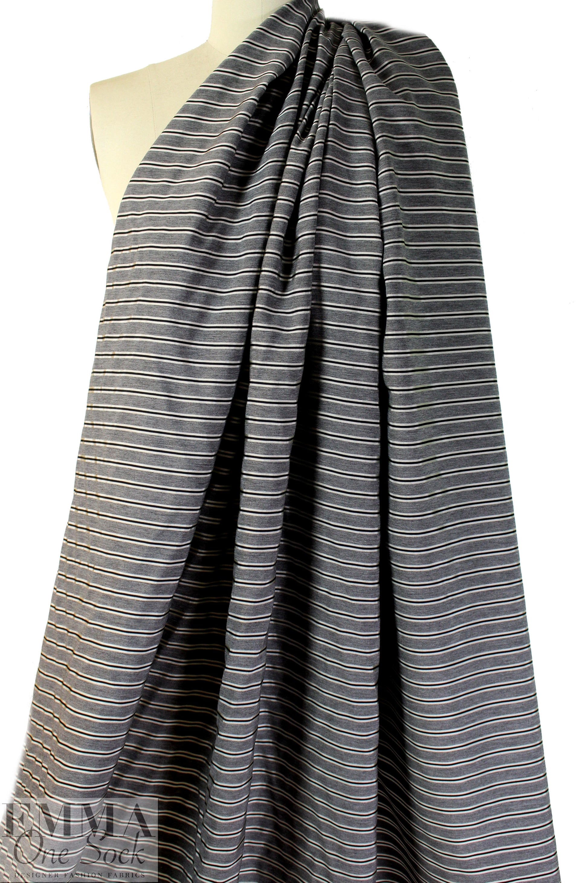 Italian gray/silver black stripe viscose/silk yarn dyed jacquard