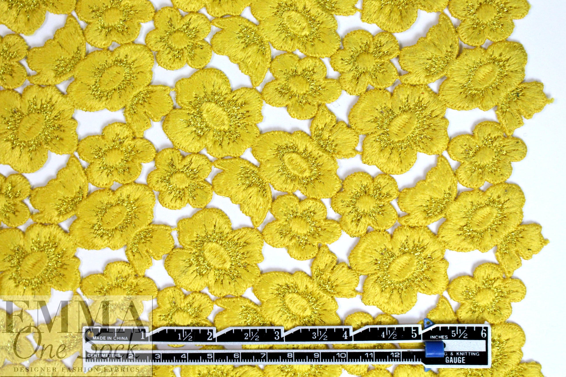 designer fancy textured floral guipure lace - sunshine 1.375 yd