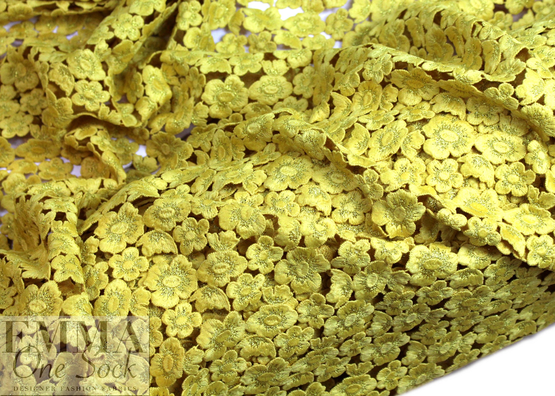 designer fancy textured floral guipure lace - sunshine 1.375 yd