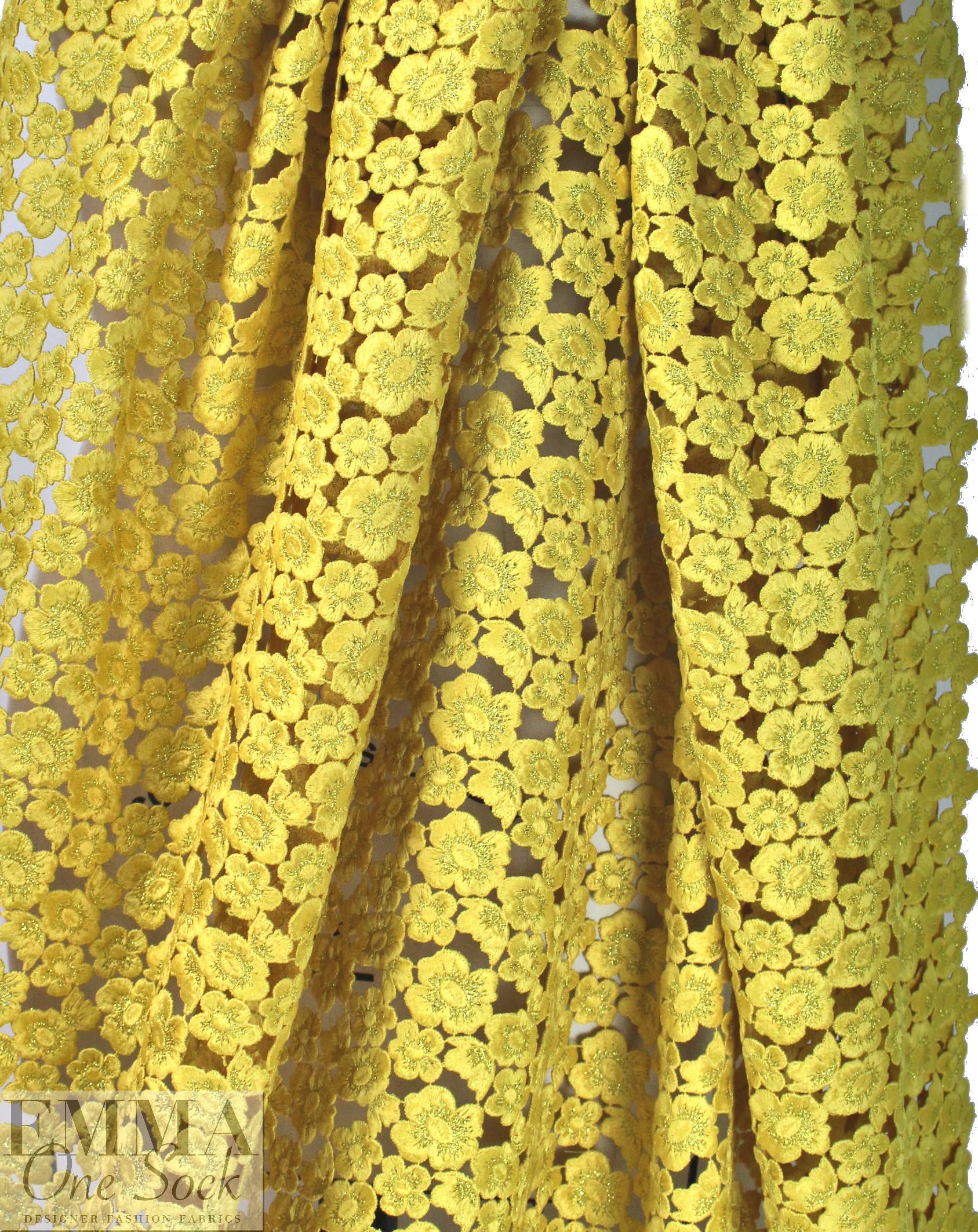 designer fancy textured floral guipure lace - sunshine
