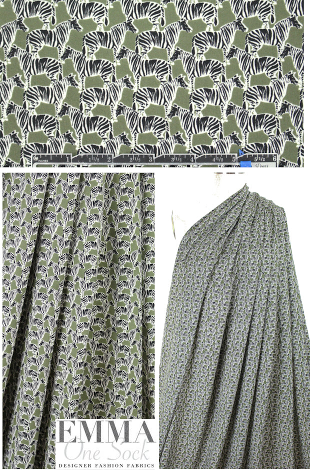 E11a Moss zebra graphic viscose woven - safari green