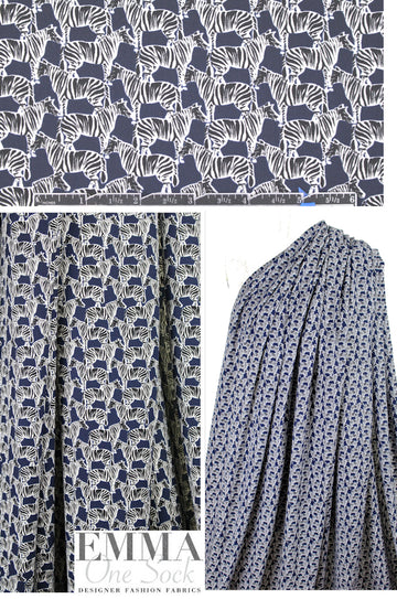 E11a Moss zebra graphic viscose woven - navy