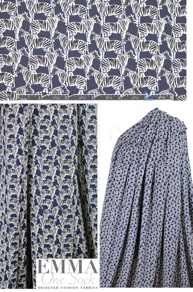 E11a Moss zebra graphic viscose woven - navy 1 yard