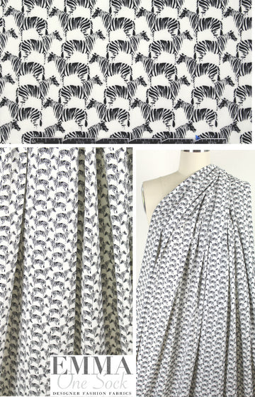 E11a Moss zebra graphic viscose woven - soft white