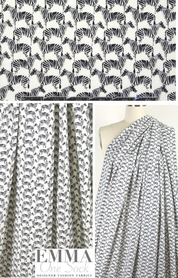 E11a Moss zebra graphic viscose woven - soft white .75 yds