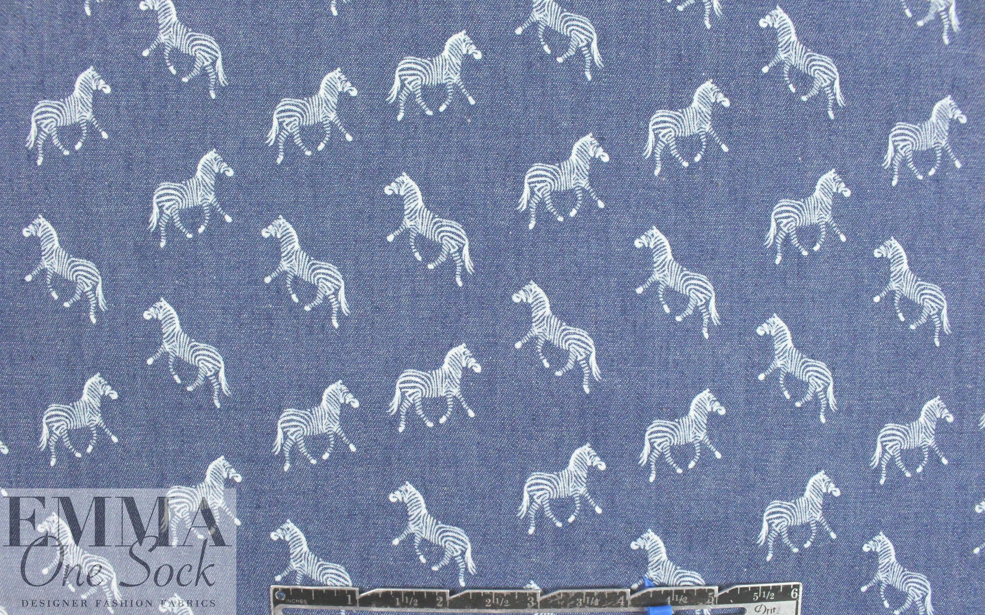 zebra print lightweight cotton denim - medium blue