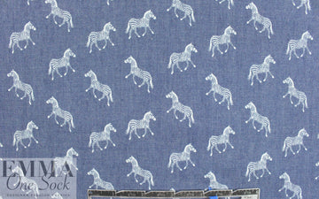 zebra print lightweight cotton denim - medium blue 1.875 yd