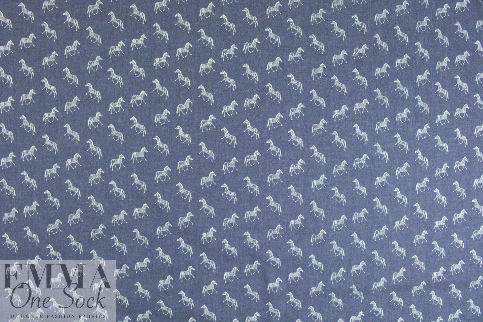 zebra print lightweight cotton denim - medium blue