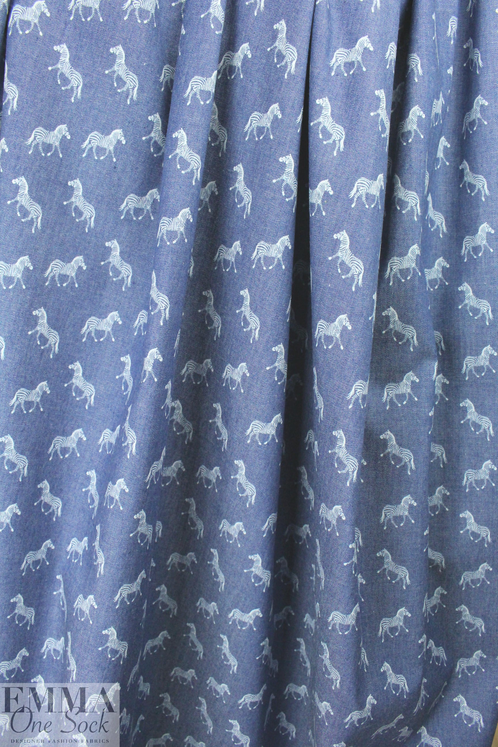 zebra print lightweight cotton denim - medium blue 1.875 yd
