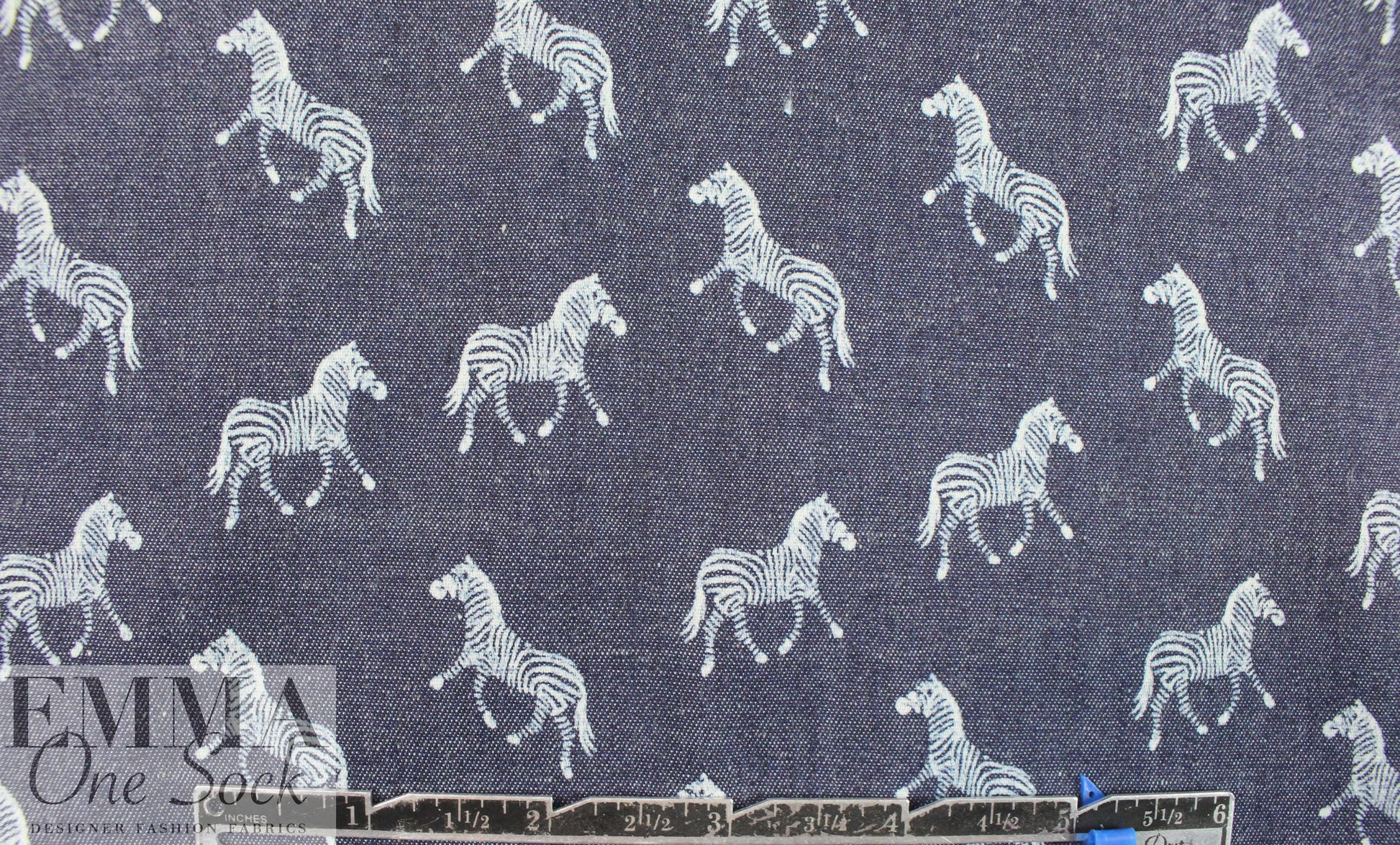 zebra print lightweight cotton denim - darker blue 2.125 yd