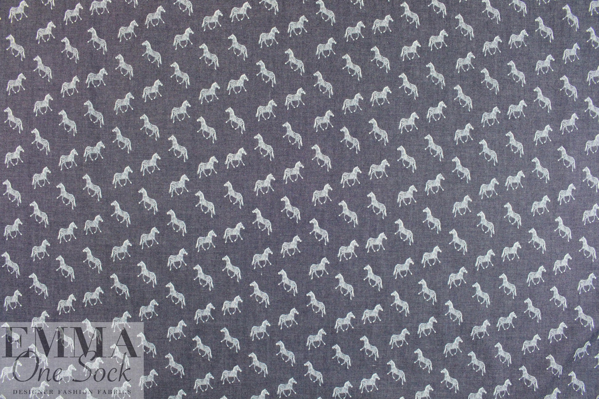 zebra print lightweight cotton denim - darker blue