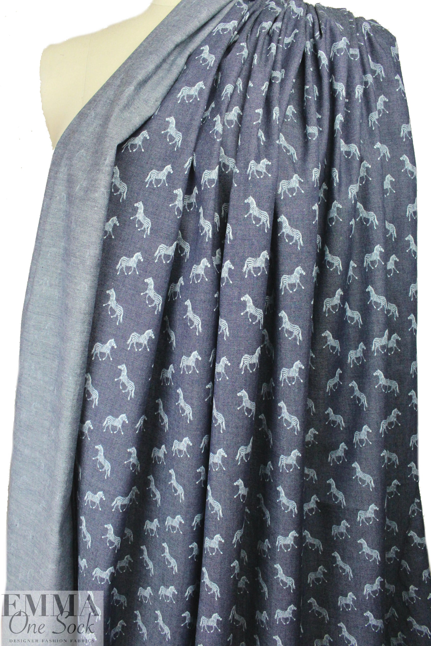zebra print lightweight cotton denim - darker blue 2.125 yd