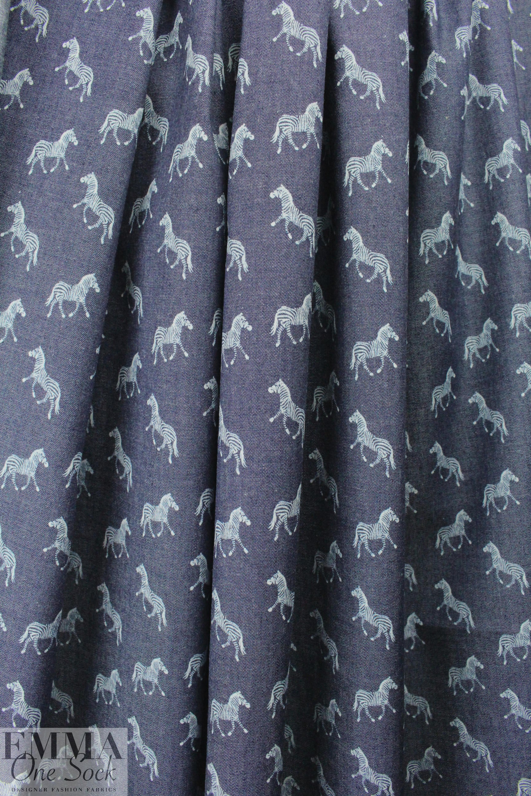 zebra print lightweight cotton denim - darker blue