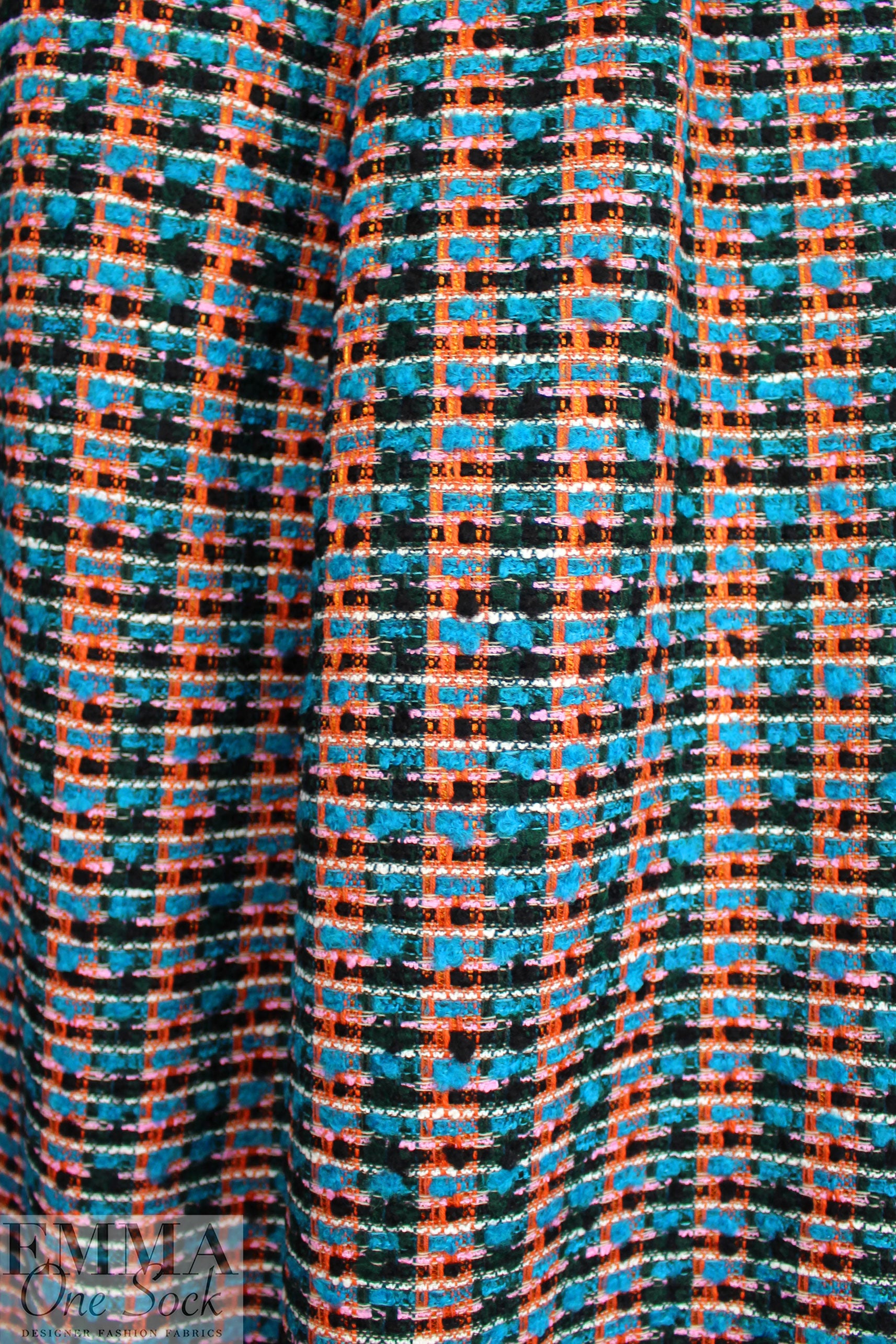Italian wool blend fancy boucle' - cinnamon spice/peacock 1 yard