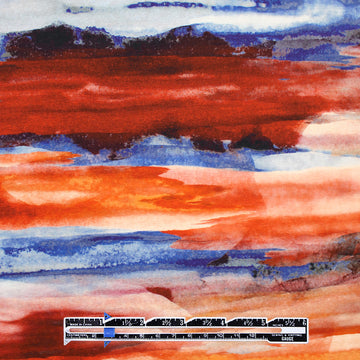 'horizons' stretch viscose knit - sunset/blue/persimmon 1.5 yd